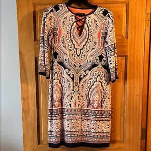 Roz & Ali Black and Orange Paisley Long Sleeve Dress